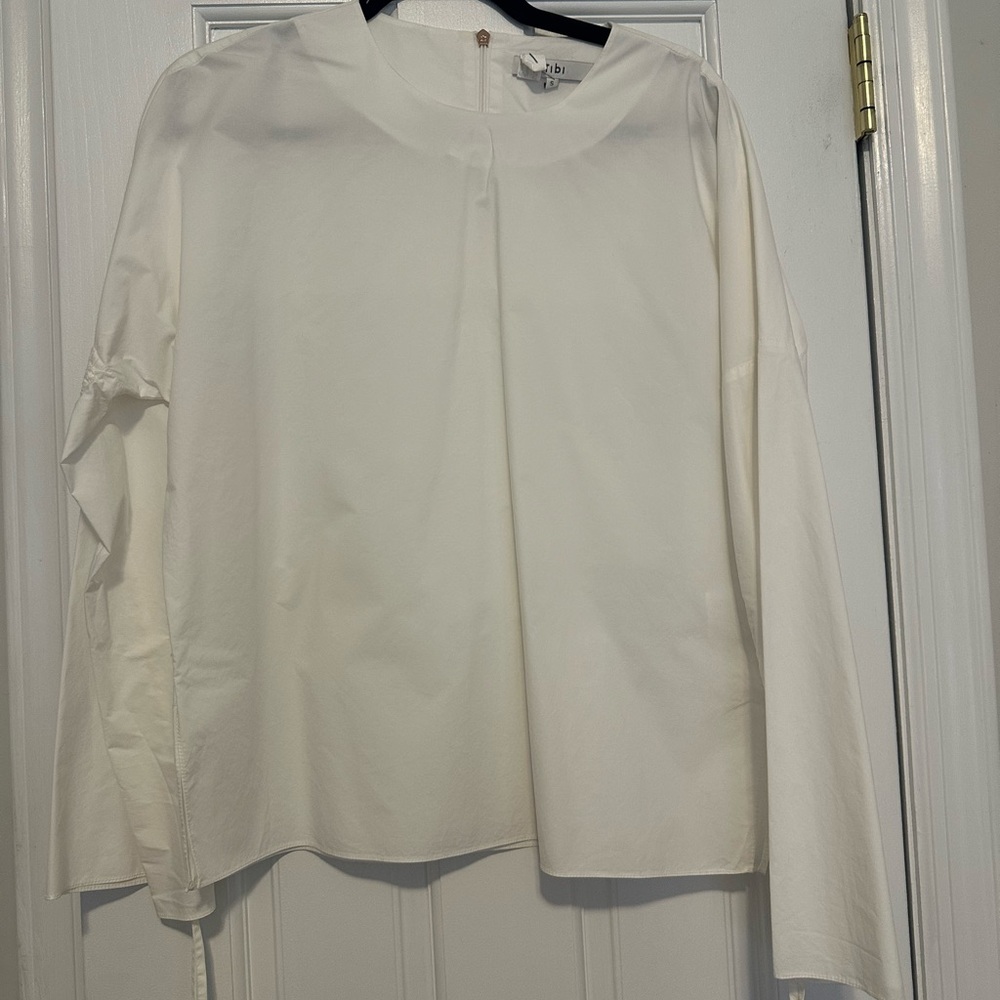 Ganni White Ruched Sleeve Shirt
